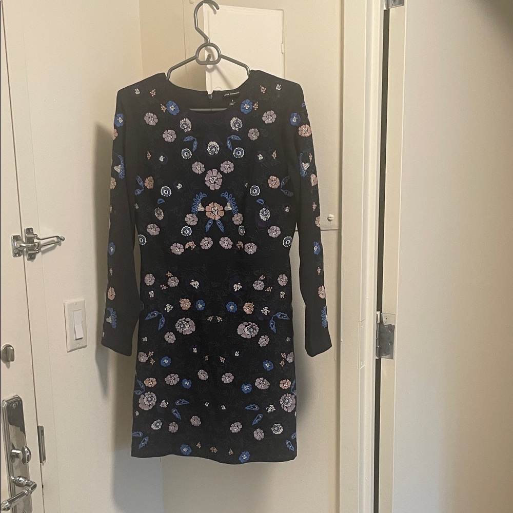 Club Monaco Black Dress with Blue and Purple Floral Embroidery